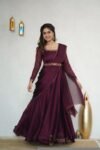 Hand embroidered Anarkali with dupatta/wine color anarkali suit/soft silk anarkali dupatta USA/Indian dresses/wine anarkali dupatta belt set