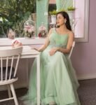 Hand embroidered Anarkali/tulle hand embroidery dress/heavy soft net designer gown USA/ tulle gown/prom dress/wedding gown /braids made gown