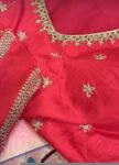 pure silk hand embroidery blouse/reddish pink maggam blouse /raw silk zardosi blouse/hand embroidered blouse /red ready made blouse zardosi