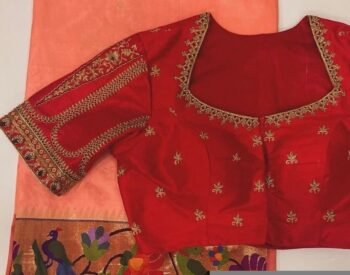 pure silk hand embroidery blouse/reddish pink maggam blouse /raw silk zardosi blouse/hand embroidered blouse /red ready made blouse zardosi