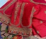 pure silk hand embroidery blouse/reddish pink maggam blouse /raw silk zardosi blouse/hand embroidered blouse /red ready made blouse zardosi