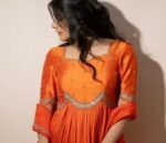 Orange Anarkali suit usa/hand embroidery anarkali kurta/orange anarkali dress with dupatta/designer anarkali kurta with dupatta/Indian dress