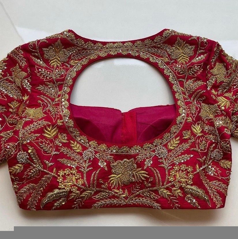pure silk hand embroidery bridal blouse/ maggam blouse/red bridal zardosi blouse/red hand embroidered blouse/heavy embroidery wedding blouse