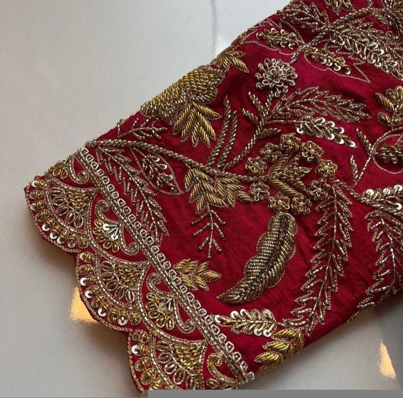 pure silk hand embroidery bridal blouse/ maggam blouse/red bridal zardosi blouse/red hand embroidered blouse/heavy embroidery wedding blouse