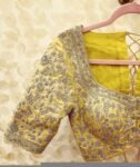 pure silk hand embroidery bridal blouse/maggam blouse/yellow bridal blouse/yellow hand embroidered blouse/heavy embroidery wedding blouse us