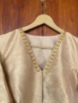 Hand Embroidered Silk Saree Blouse: Beige Zardosi Maggam