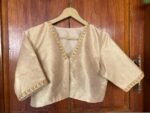 Hand Embroidered Silk Saree Blouse: Beige Zardosi Maggam