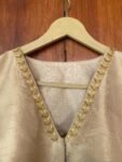 Hand Embroidered Silk Saree Blouse: Beige Zardosi Maggam