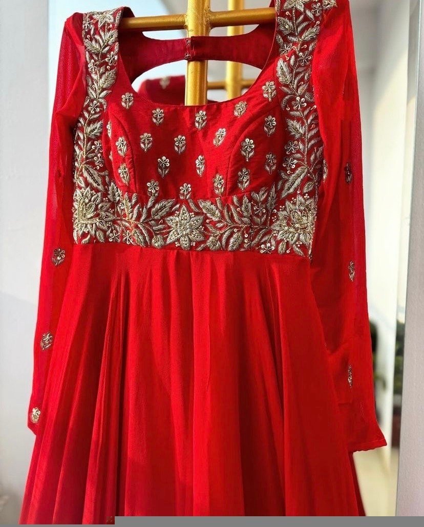 Red Anarkali suit usa/anarkali red kurta full sleeve/orange red full sleeve anarkali/red anarkali/Indian dresses/red anarkali with dupatta