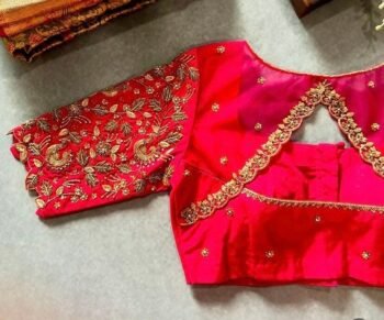 pure silk hand embroidery blouse/saree maggam blouse/hot pink zardosi blouse/hand embroidered blouse /magenta pink ready made blouse zardosi
