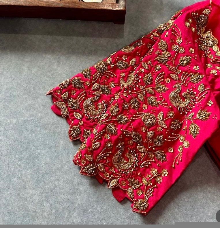 pure silk hand embroidery blouse/saree maggam blouse/hot pink zardosi blouse/hand embroidered blouse /magenta pink ready made blouse zardosi