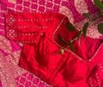 pure silk red hand embroidery blouse/saree maggam blouse/raw silk zardosi blouse/red mirror handembroidered blouse/ready made blouse zardosi