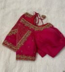 pure silk pink hand embroidery blouse/saree maggam blouse/pink maggam blouse/pink hand embroidered blouse/pink ready made handwork blouse