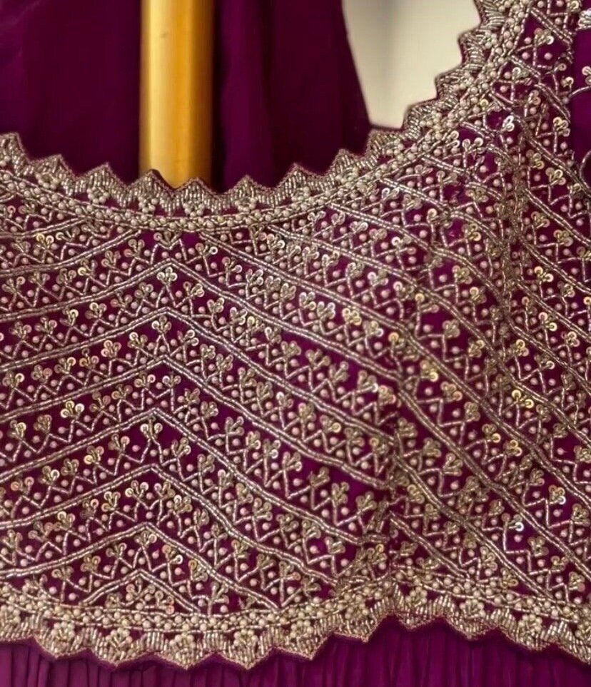 Purple Zardosi Anarkali Suit: Hand Embroidered Indian Dress with Dupatta