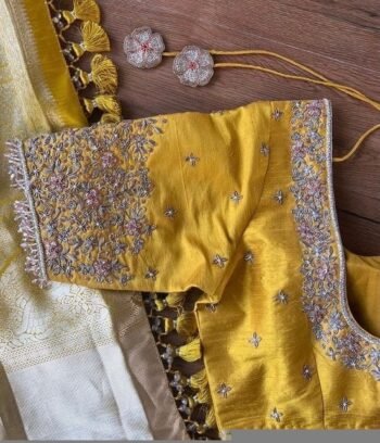 pure silk hand embroidery blouse/saree maggam yellow blouse/yellow blouse/heavy hand embroidered blouse/ready made blouse zardosi/voggish us