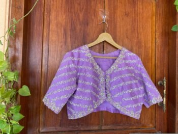 pure silk hand embroidery bridal blouse/maggam blouse/bridal zardosi blouse/lavender hand embroidered blouse/heavy stripes embroidery blouse