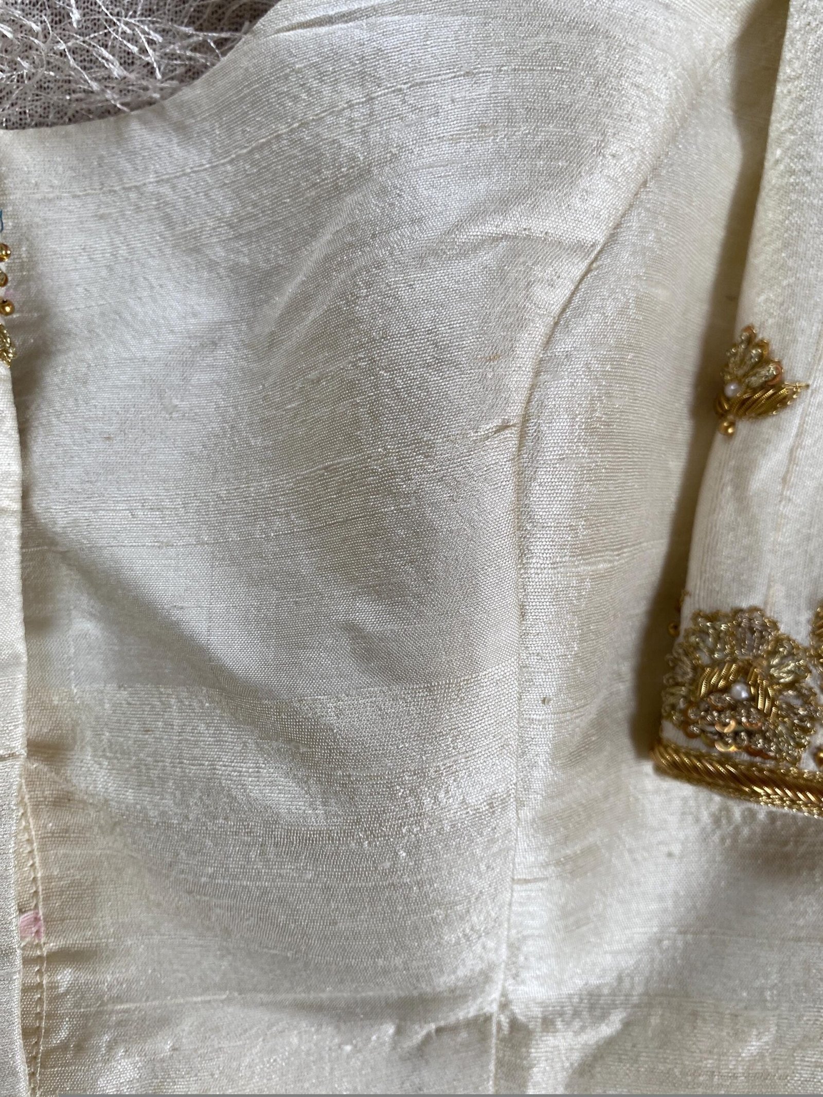 pure silk hand embroidery blouse/modern maggam blouse/multi colored cream zardosi blouse/hand embroidered blouse/off white ready made blouse