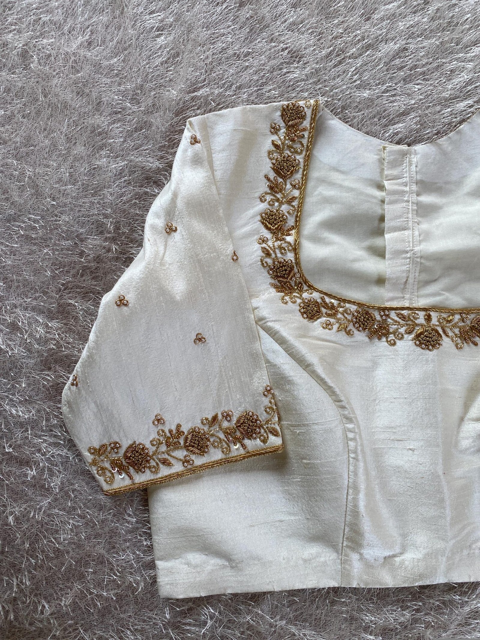 pure silk hand embroidery blouse/saree maggam cream blouse/cream blouse/white hand embroidered blouse/ready made blouse zardosi/blouses usa