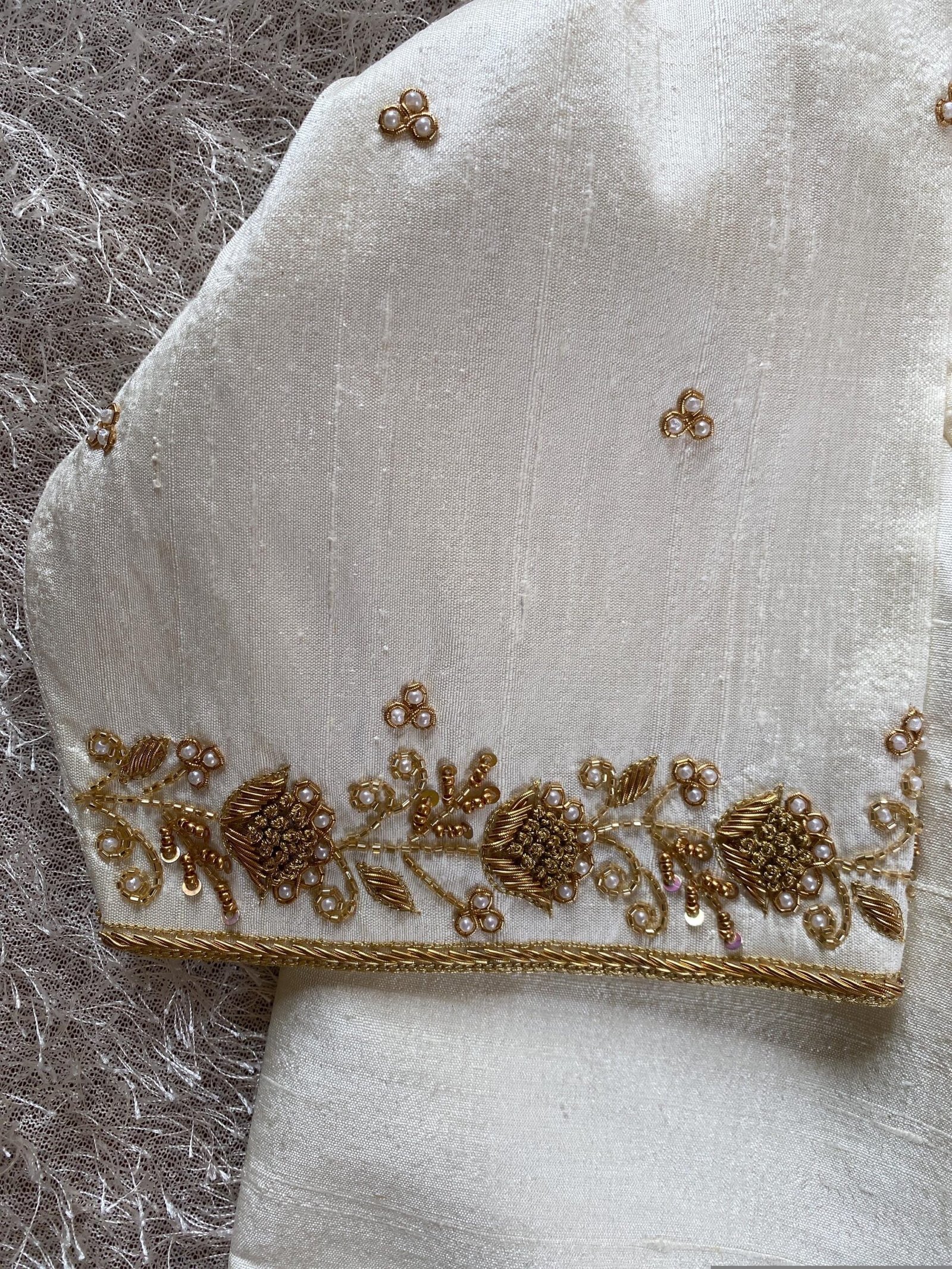 pure silk hand embroidery blouse/saree maggam cream blouse/cream blouse/white hand embroidered blouse/ready made blouse zardosi/blouses usa