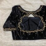 pure velvet hand embroidery blouse /modern saree maggam blouse/black zardosi blouse / hand embroidered blouse/black velvet ready made blouse