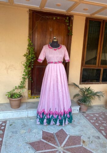 Pink Anarkali suit usa/floral embroidery anarkali kurta/pink elbow sleeve anarkali/elbow sleeve dress anarkali/Indian dresses/floral maxi dr