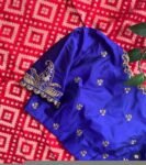pure silk hand embroidery blouse/blue maggam blouse /raw silk zardosi blouse/blue hand embroidered blouse/designer readymade handwork blouse