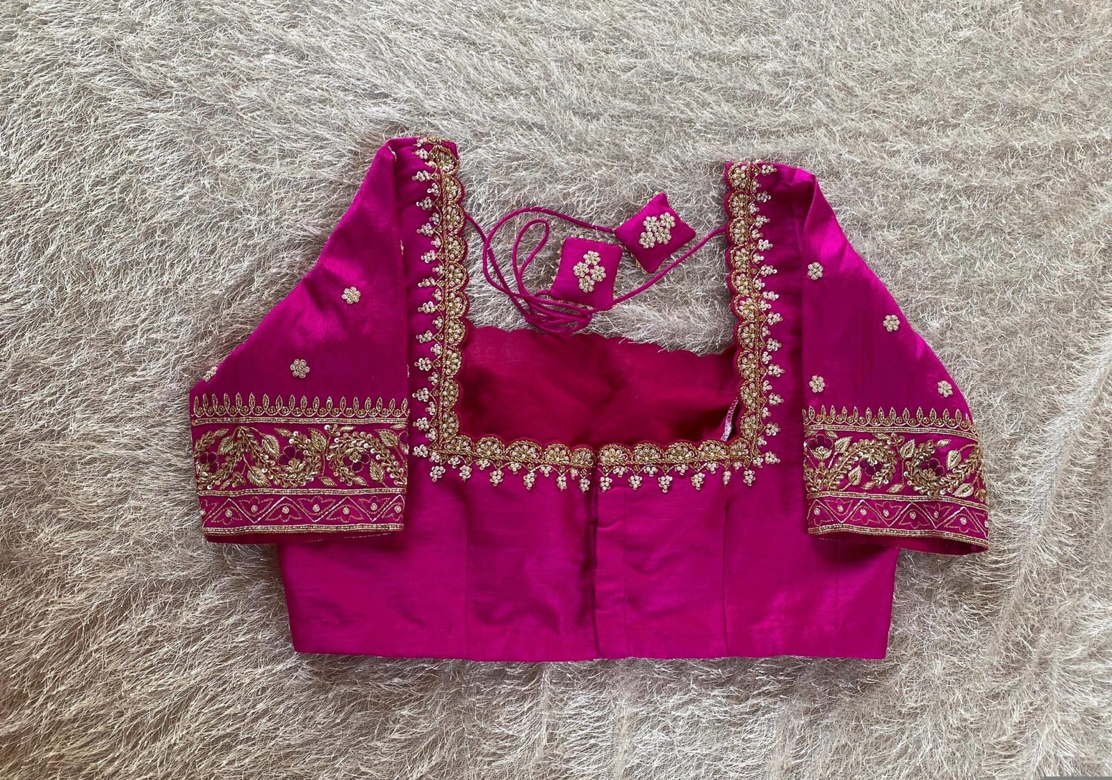 pure silk hand embroidery blouse/saree maggam blouse/hot pink zardosi blouse/hand embroidered blouse /magenta pink ready made blouse zardosi