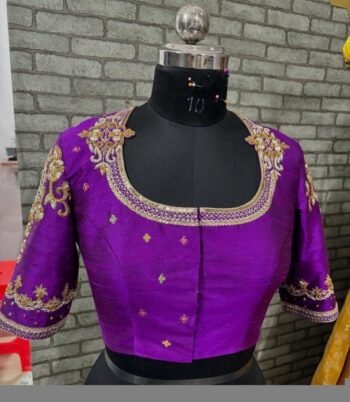 pure silk hand embroidery blouse/saree maggam blouse/purple zardosi blouse hand embroidered moderblouse/ready made blouse zardosi
