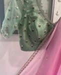 Light Pink chiffon silk saree with hand Embroidered blouse/hand embroidered saree with ready blouse|sarees USA|green blouse/saree with blous