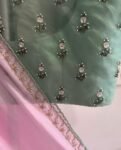 Light Pink chiffon silk saree with hand Embroidered blouse/hand embroidered saree with ready blouse|sarees USA|green blouse/saree with blous
