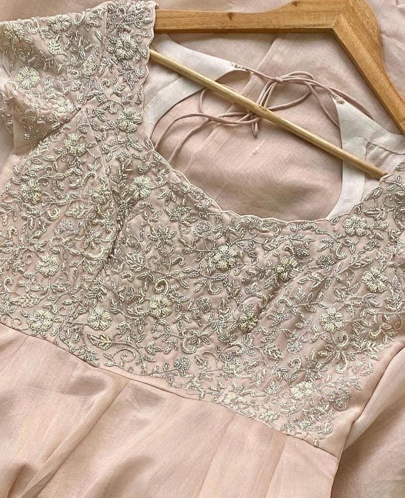 Anarkali suit usa/peach anarkali kurta/peach short sleeve anarkali/cream anarkali/light peach heavy hand embroidered anarkali with dupatta