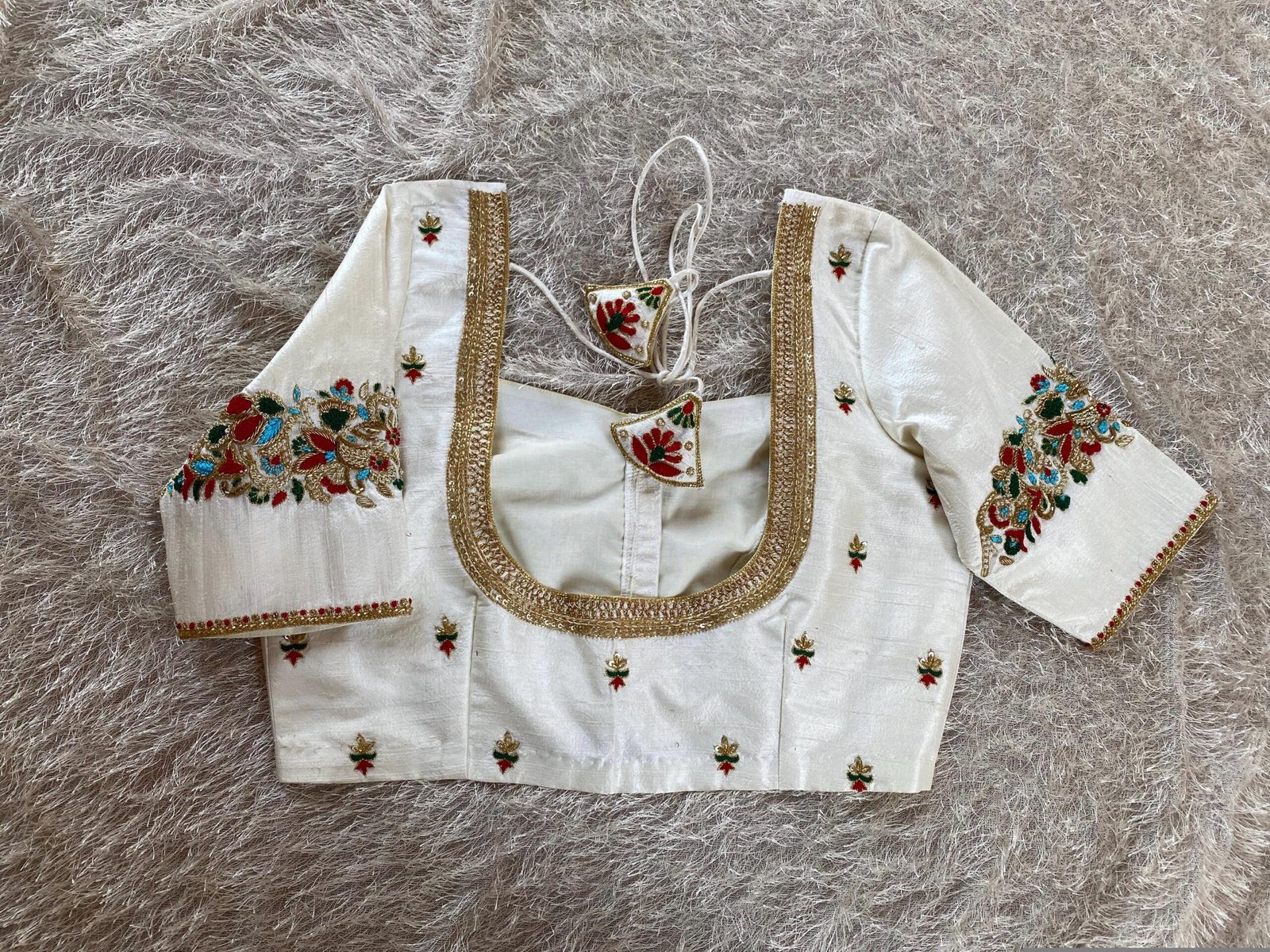 pure silk hand embroidery blouse/modern saree maggam blouse/cream zardosi blouse/multi hand embroidered blouse/off white ready made blouse