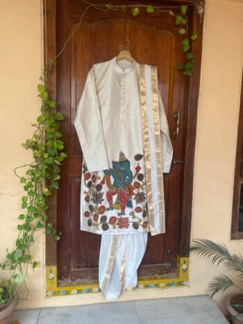 pure silk kalamkarimens kurta/mens kurta set/cream mens kurta /white mens kurta/Indian mens wear/chikankari kurta/groom wedding indian kurta
