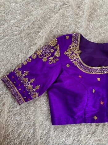 pure silk hand embroidery blouse/saree maggam blouse/purple zardosi blouse hand embroidered moderblouse/ready made blouse zardosi