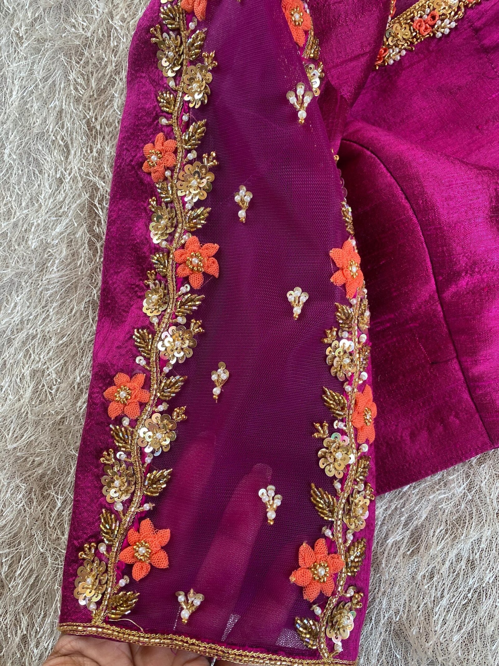 pure silk hand embroidery blouse/magenta pink maggam blouse/purple zardosi blouse/wedding hand embroidered blouse/bridal ready made blouse