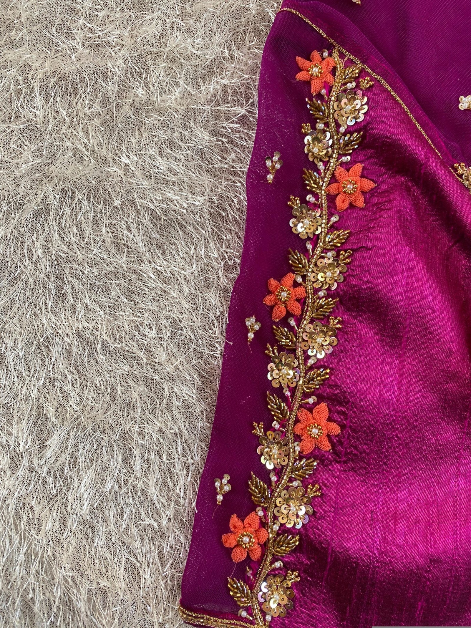 pure silk hand embroidery blouse/magenta pink maggam blouse/purple zardosi blouse/wedding hand embroidered blouse/bridal ready made blouse