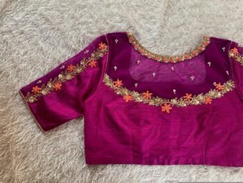 pure silk hand embroidery blouse/magenta pink maggam blouse/purple zardosi blouse/wedding hand embroidered blouse/bridal ready made blouse