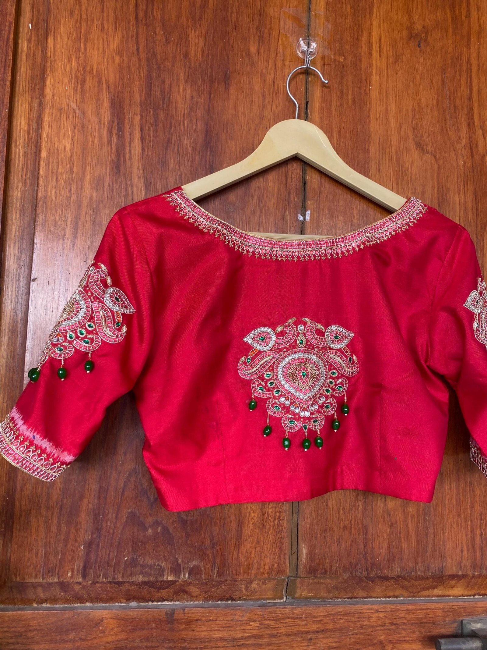 pure silk hand embroidery blouse/saree maggam blouse/red kundan blouse /maroon red hand embroidered blouse/red ready made blouse zardosi usa