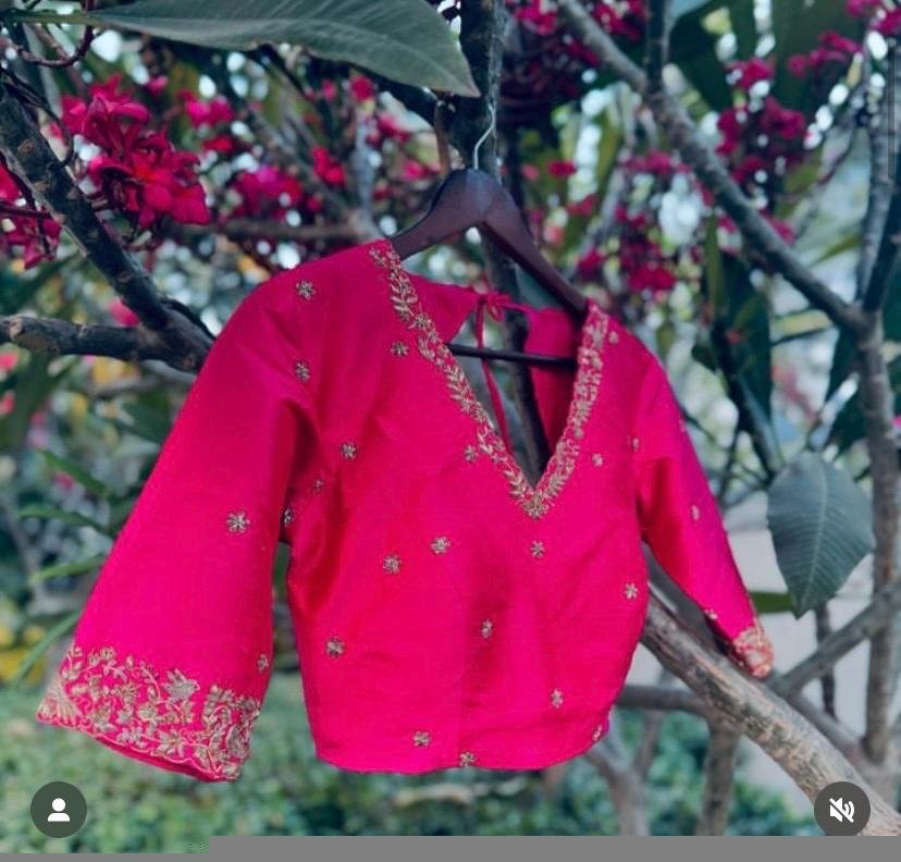 pure silk hand embroidery blouse/pink maggam blouse/silk zardosi blouse/hand embroidered blouse/ready made blouse zardosi/handwork blouse