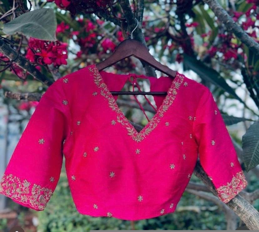 pure silk hand embroidery blouse/pink maggam blouse/silk zardosi blouse/hand embroidered blouse/ready made blouse zardosi/handwork blouse