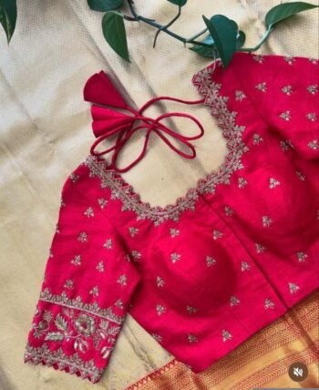pure silk hand embroidery blouse/saree maggam blouse/hot pink zardosi blouse/hand embroidered blouse /reddish pink ready made blouse zardosi