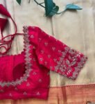 pure silk hand embroidery blouse/saree maggam blouse/hot pink zardosi blouse/hand embroidered blouse /reddish pink ready made blouse zardosi