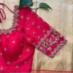 pure silk hand embroidery blouse/saree maggam blouse/hot pink zardosi blouse/hand embroidered blouse /reddish pink ready made blouse zardosi