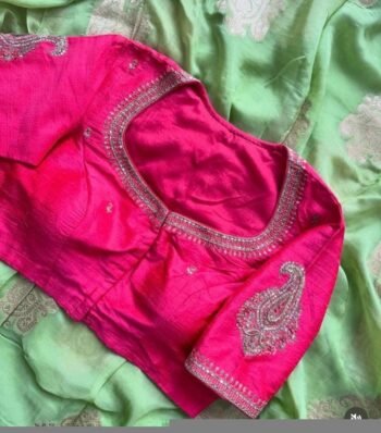 pure silk hand embroidery blouse/reddish pink maggam blouse /raw silk zardosi blouse/hand embroidered blouse /red ready made blouse zardosi