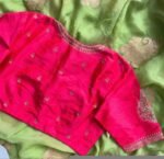 pure silk hand embroidery blouse/reddish pink maggam blouse /raw silk zardosi blouse/hand embroidered blouse /red ready made blouse zardosi