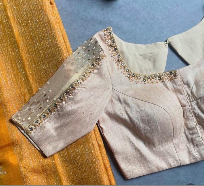 pure silk hand embroidery blouse/modern saree maggam blouse/beige zardosi blouse/multi hand embroidered blouse/off white ready made blouse