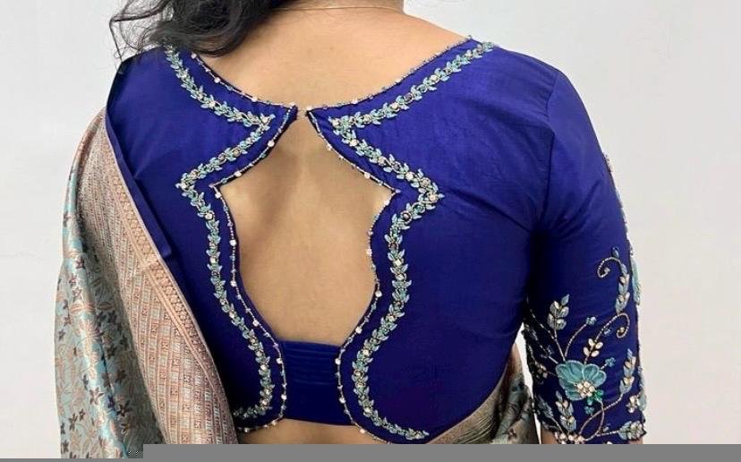 pure silk hand embroidery blouse /royal blue saree blouse/navy blue silk zardosi blouse/hand embroidered blouse/ready made blouse zardosi us