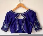 pure silk hand embroidery blouse /royal blue saree blouse/navy blue silk zardosi blouse/hand embroidered blouse/ready made blouse zardosi us