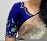 pure silk hand embroidery blouse /royal blue saree blouse/navy blue silk zardosi blouse/hand embroidered blouse/ready made blouse zardosi us