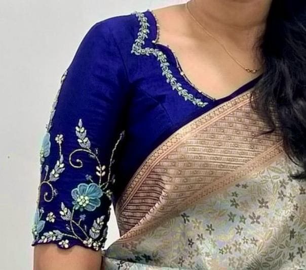 pure silk hand embroidery blouse /royal blue saree blouse/navy blue silk zardosi blouse/hand embroidered blouse/ready made blouse zardosi us
